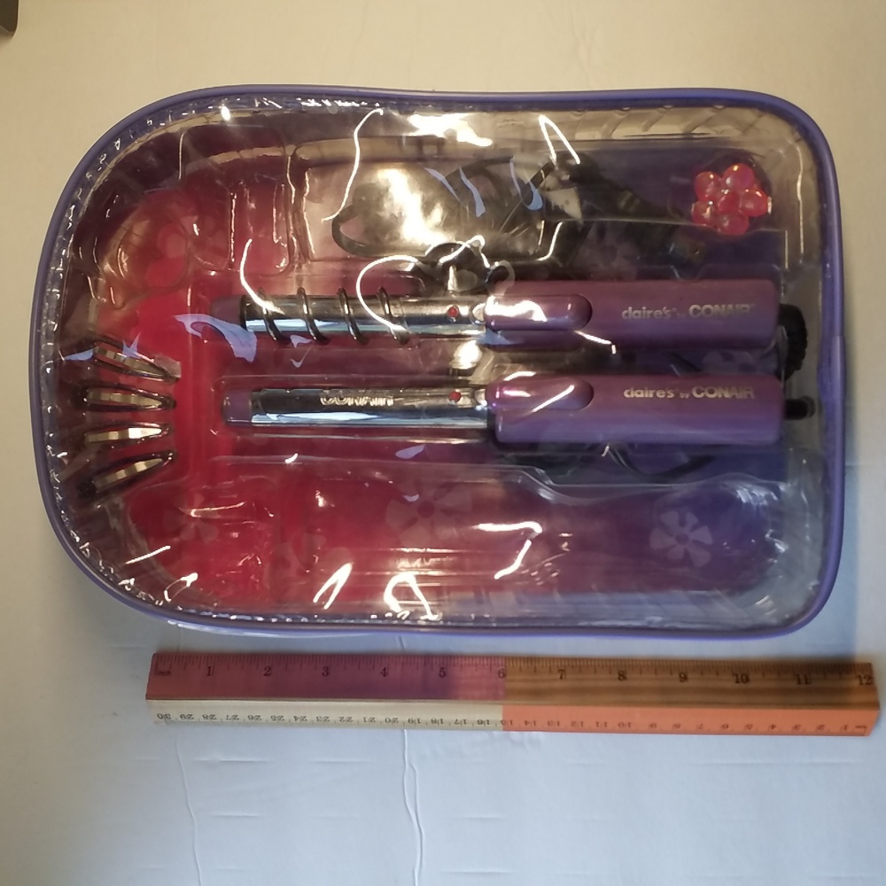 Curling Irons 2 CLAIRE'S By CONAIR Clear Backpack Purple Strap - Picture 2 of 3